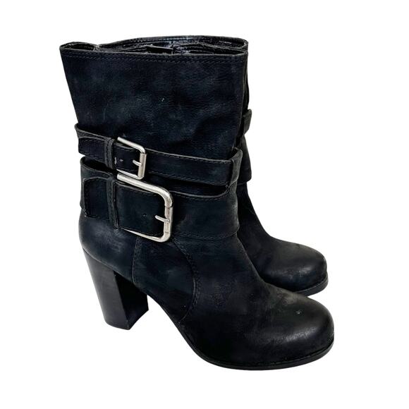 Nine West Black Leather Heeled Buckle Detail Boots Sz 6.5 - Picture 6 of 6